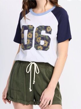 Threads 4 Thought White & Navy Raglan Tee with Floral '06' Applique